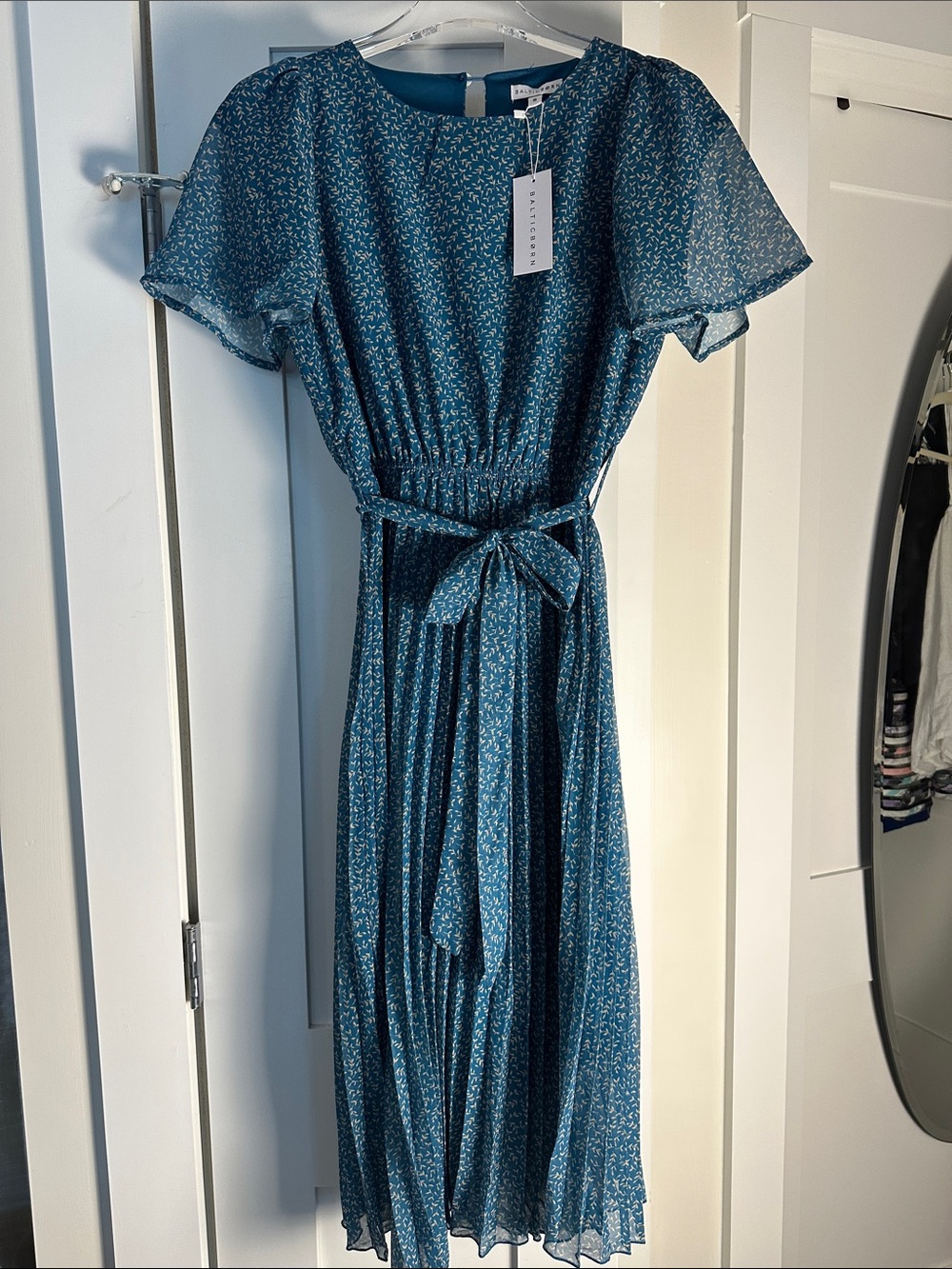 Baltic Born Prim Pleated Midi Dress Teal Print SIZE SMALL NEW WITH TAGS